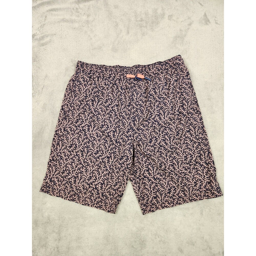 Southern Tide Mens Swim Trunks XL Navy Pink Coral Print Skipjack Mesh Lined 16